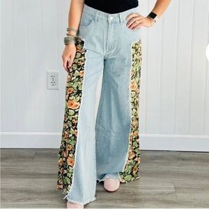 POL Blue and White Striped Mixed-Media Pants